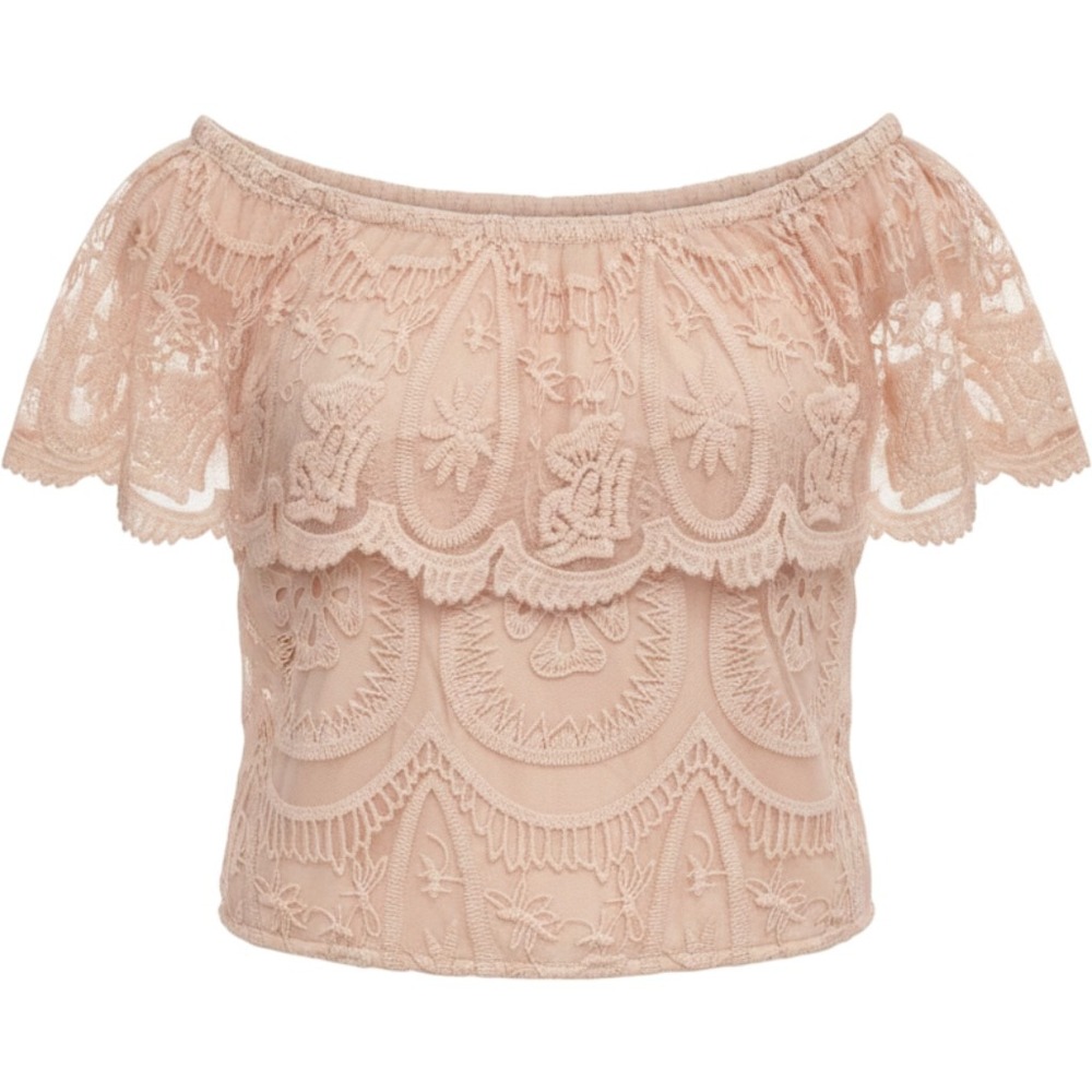 Daytrip Lace Off the Shoulder Top Women Large Nude Boho Romantic Coquettee